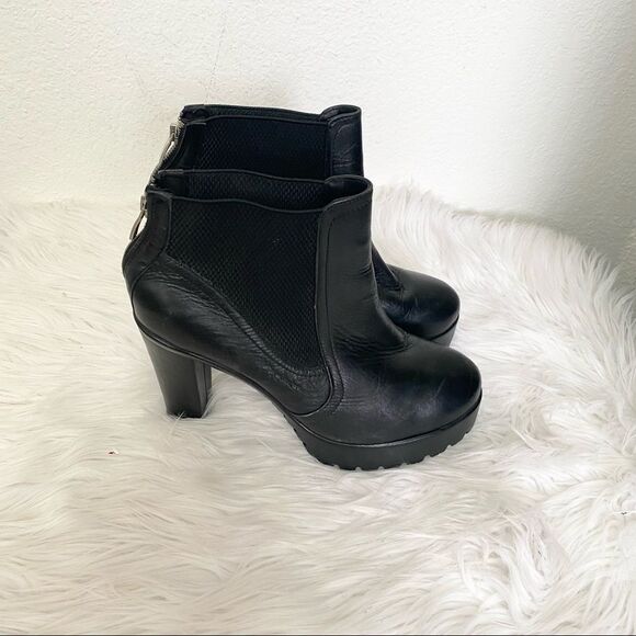 Steve Madden Amandaa black leather Chaldea high heel platform ankle boots 10 - Picture 1 of 9
